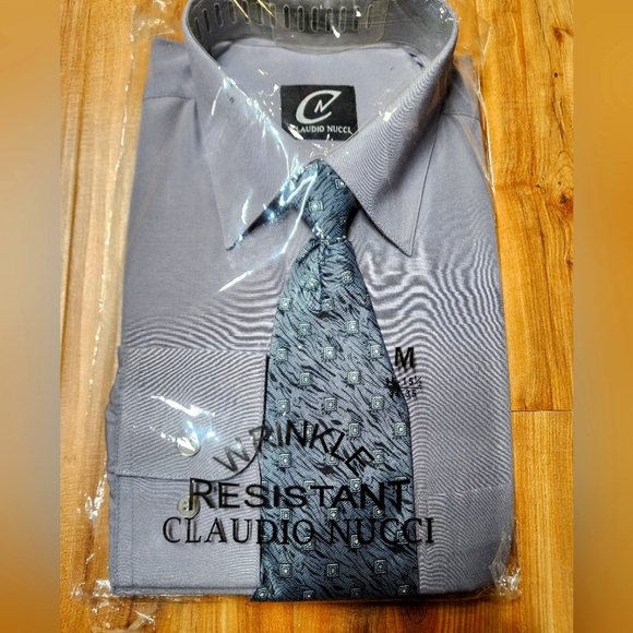 Claudio Nucci Men’s Wrinkle Resistant Shirt & Tie Set  Gray Size M 15–15.5 Neck - Picture 1 of 6